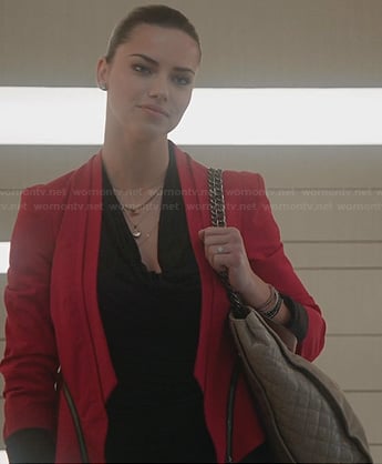Adriana Lima’s red zip detail blazer on The Crazy Ones