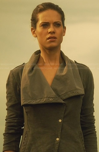 Alex’s grey asymmetric jacket on Nikita