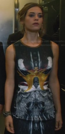 Alex’s mirrored bird graphic dress on Nikita