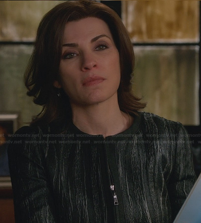 Alicia’s black textured jacket on The Good Wife