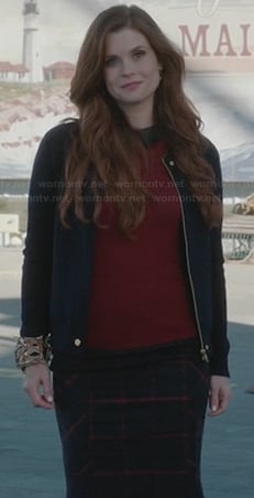 Ariel’s burgundy sweater with leather collar and check skirt on Once Upon a Time