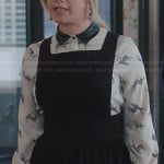 Kelsi’s (Ashley Tisdale) deer print top with leather collar and pinafore dress on The Crazy Ones