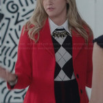 Kelsi’s (Ashley Tisdale) argyle sweater, checked skirt and red coat on The Crazy Ones