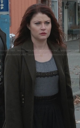 Belle’s green coat and grey lace trim top on Once Upon a Time