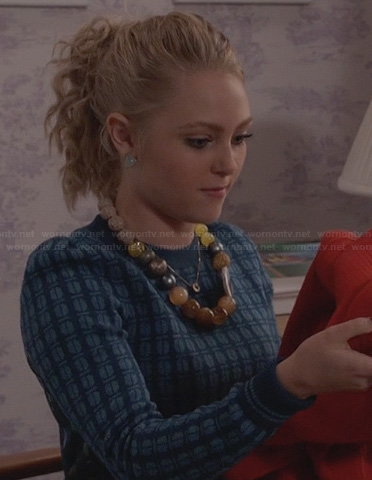 Carrie's blue bug and insect print sweater on The Carrie Diaries