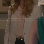 Emily’s blush pink polka dot blouse and light grey blazer on Revenge