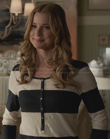 Emily’s navy striped henley top on Revenge
