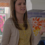 Hillary’s yellow floral top and elbow patch cardigan on Trophy Wife