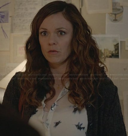 Ingrid’s white hummingbird print blouse on Witches of East End