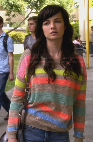 Jenna’s beige and neon striped sweater on Awkward