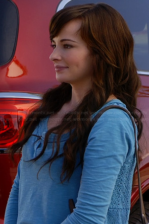 Jenna’s blue top with lace back on Awkward