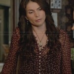 Joanna’s red printed button front blouse on Witches of East End