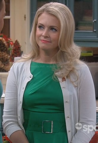 Mel’s green belted peplum dress on Melissa and Joey