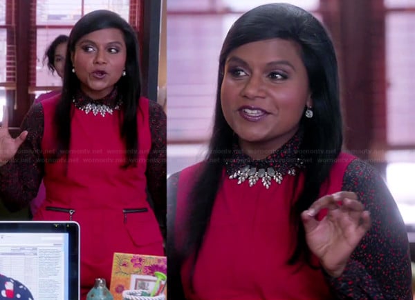 Mindy's red zip pocket playsuit on The Mindy Project