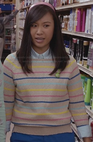 Mouse's rainbow stripe sweater on The Carrie Diaries