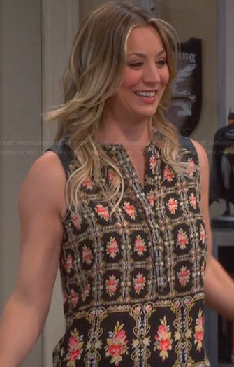 Penny’s black floral printed top on The Big Bang Theory