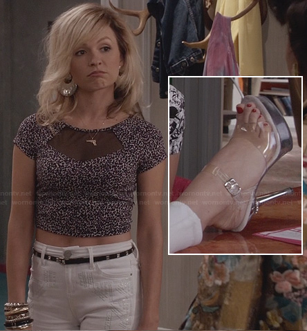 Samantha's clear and silver plastic strap heels on The Carrie Diaries