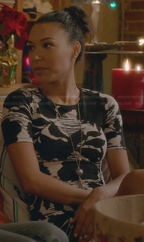 Santana's black and white floral printed dress on Glee