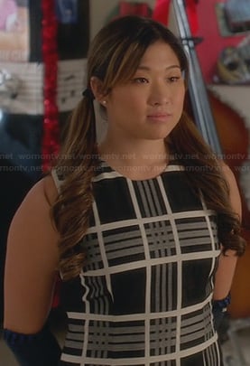 Tina's black and white plaid shift dress on glee