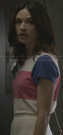 Allison’s blue, pink and white colorblock tee and white skirt on Teen Wolf