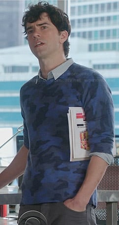 Andrew’s blue camo sweater on The Crazy Ones