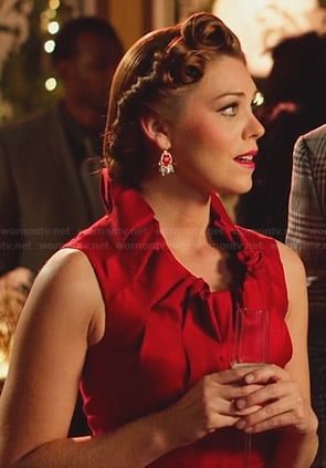 AnnaBeth’s red pleated neckline dress on Hart of Dixie