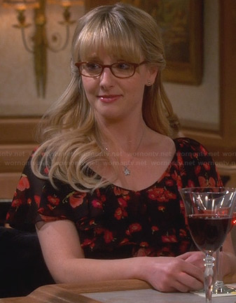 Bernadette’s black and red floral dress on The Big Bang Theory
