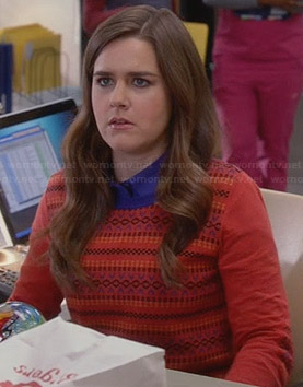 Betsey’s orange fair isle sweater on The Mindy Project