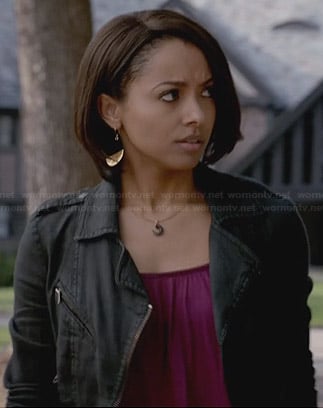 Bonnie’s black moto jacket on The Vampire Diaries