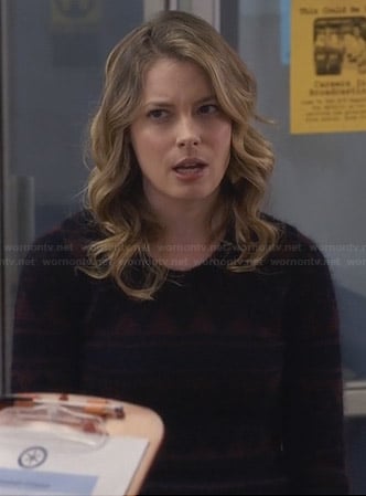 Britta’s brown and navy patterned sweater on Community
