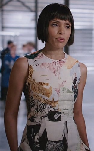 Camille’s abstract graphic print dress on Bones