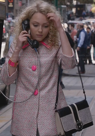 Carrie’s pink tweed coat with hot pink buttons on The Carrie Diaries