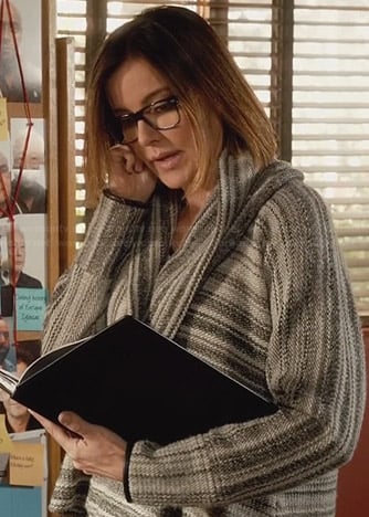 Ellie’s striped cowl neck sweater with leather trim on Cougar Town