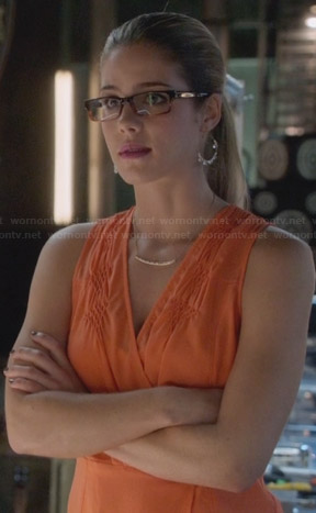 Felicity’s orange wrap dress on Arrow