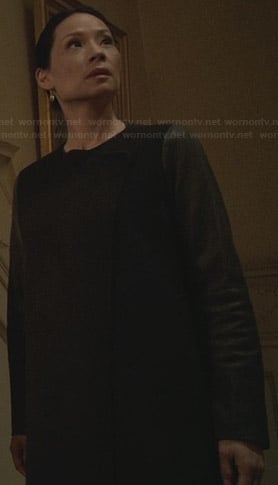 Joan’s black coat with leather sleeves on Elementary