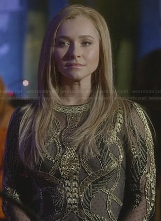 Juliette’s black and gold mesh top on Nashville