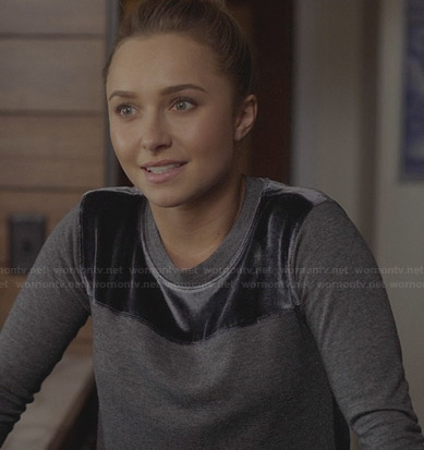 Juliette’s grey top with velvet yoke on Nashville