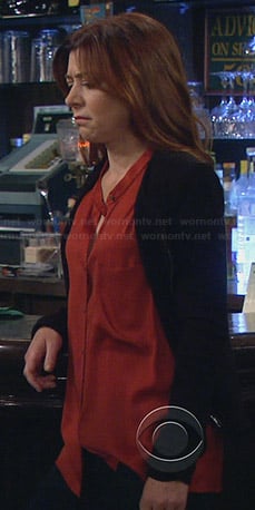 Lily’s orange button front blouse on How I Met Your Mother