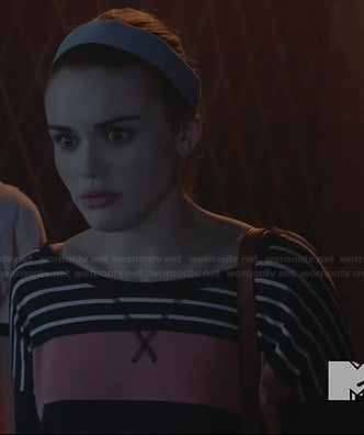 Lydia’s navy and pink striped sweatshirt on Teen Wolf
