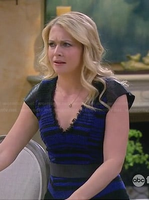 Mel’s blue tweed and leather dress on Melissa and Joey
