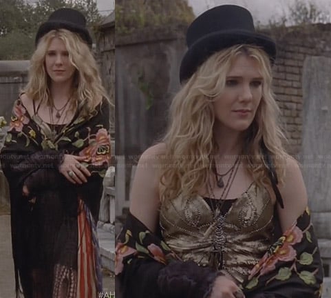 Misty’s gold embellished top and flag scarf on American Horror Story
