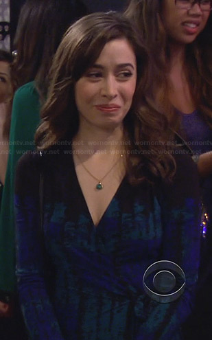 The Mother’s black, green and blue printed wrap dress on How I Met Your Mother