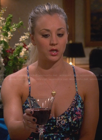 WornOnTV: Penny's black floral spaghetti-strap dress on The Big