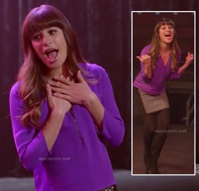 Rachel Berry's purple blouse and black skirt on Glee