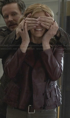 Rayna’s red ruffled leather jacket on Nashville