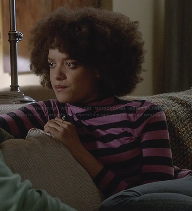 Remy’s pink striped turtleneck on Ravenswood