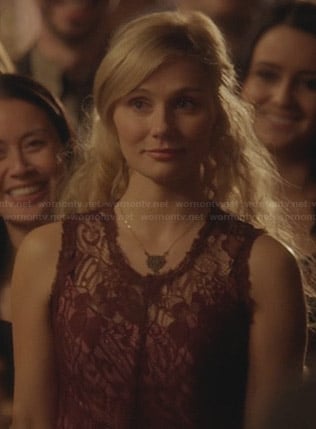 Scarlett’s burgundy lace dress on Nashville