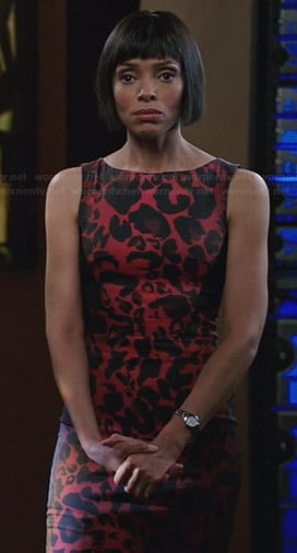 Camille’s red leopard print dress on Bones