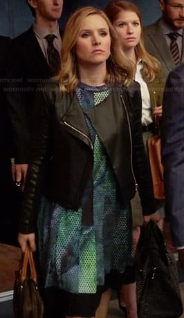 Jeannie’s blue and green pleated dress on House of Lies