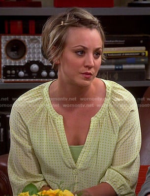 Penny’s yellow dotted printed blouse on The Big Bang Theory